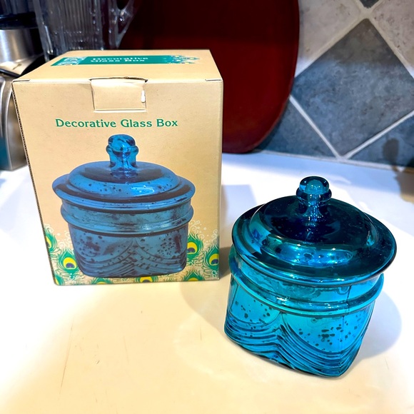 APOTHECARY MERCURY GLASS TEAL BLUE DECORATIVE BOX 6.25”x 4.75” CRACKER BARREL - Picture 13 of 13